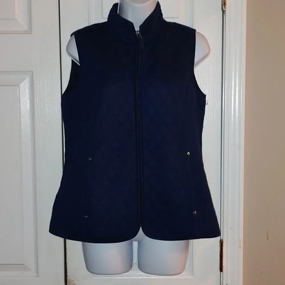 Kim Rogers Petite navy blue quilted zipper vest Sz SP NWOT